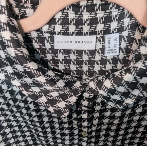 Susan Graver Black and White Houndstooth Silky Blouse XL - Picture 4 of 7